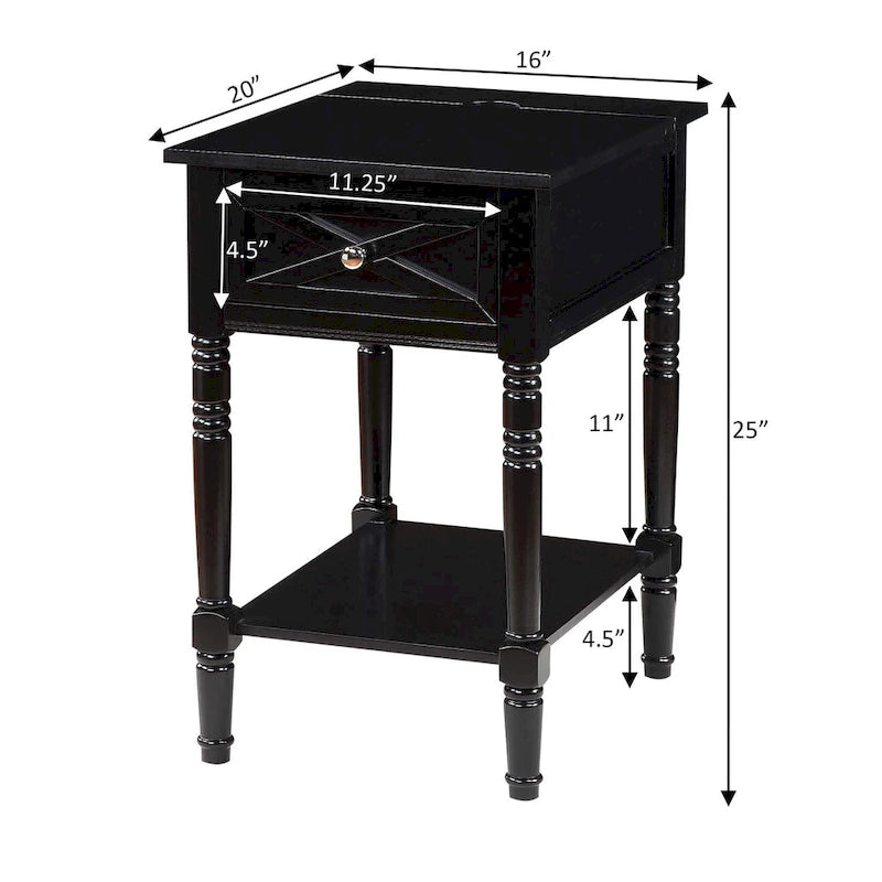 Convenience Concepts Country Oxford 1 Drawer End Table with Charging Station and Shelf