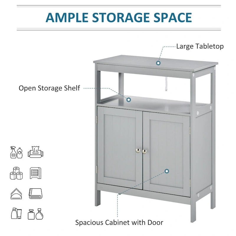 kleankin Freestanding Modern Bathroom Storage Cabinet, with Doors and Open Shelf, Bathroom Organizer Furniture, Grey