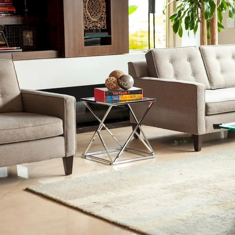 Danya B. Polished Chrome Base Square End Table with Clear Glass Top