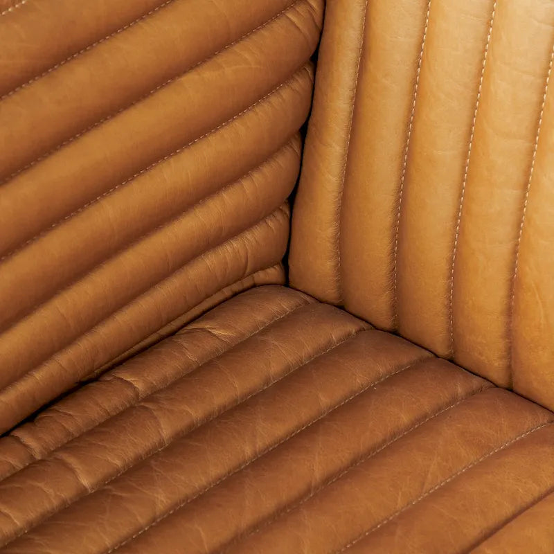 Ricciardo Cognac Genuine Leather Wrapped Sofa - 86.6L x 38.6W x 26.4H