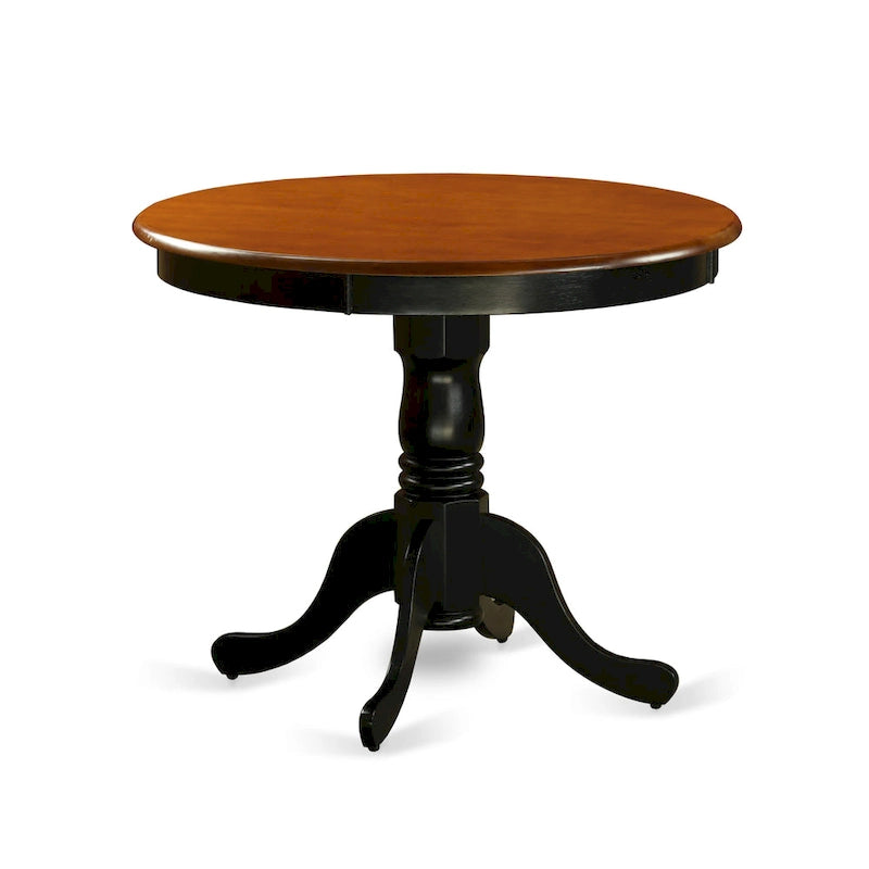 East West Furniture Kitchen Dining Table - a Round Solid Wood Table Top with Pedestal Base, 36x36 Inch, (Finish Options)