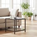 Glass Top End Table with Metal Frame and Open Shelf, Nickel