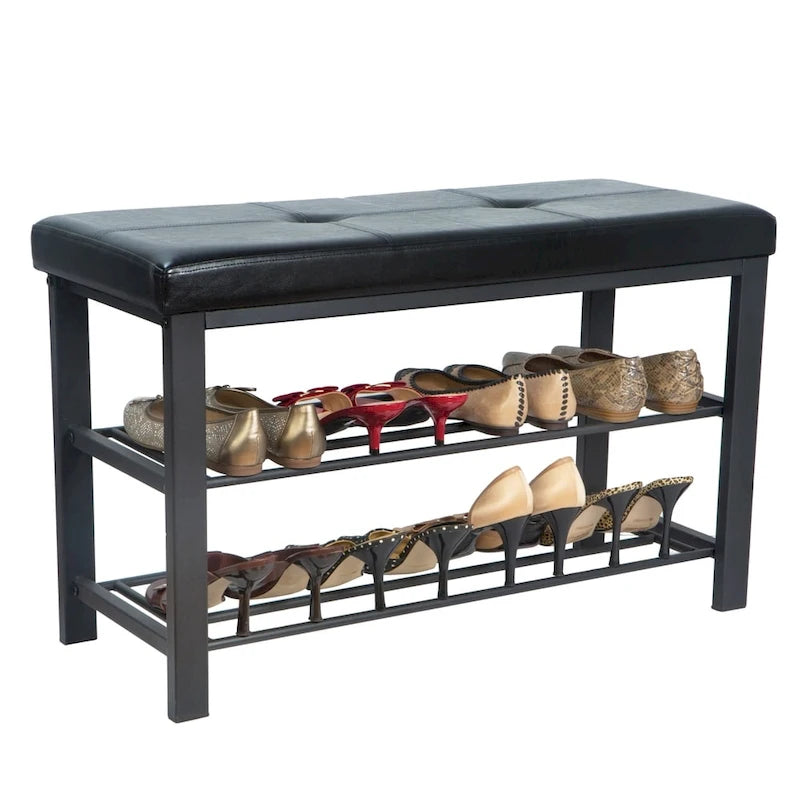 Simplify Entryway Bench with Shoe Storage in Black - 32x 12.6x 18