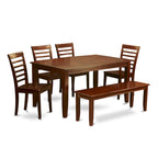 East West Furniture 6 Pc Dining set- A Dining Table with 4 Kitchen Chairs plus one Bench - Mahogany Finish (Seat Type Option)