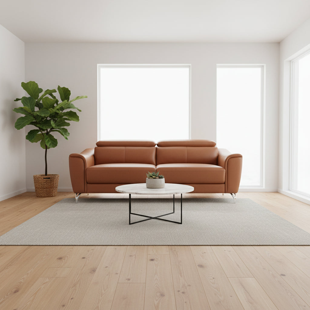 Modern Cognac Leather Brown Sofa