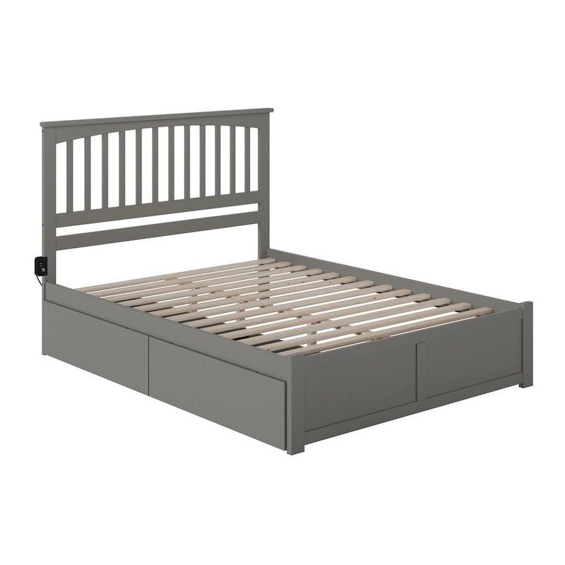 Mission King Platform Bed with 2 Drawers in Grey