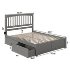 Mission King Platform Bed with 2 Drawers in Grey
