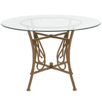 45 Round Glass Dining Table with Curl Accent Matte Metal Frame - 45W x 45D x 29H - 45W x 45D x 29H