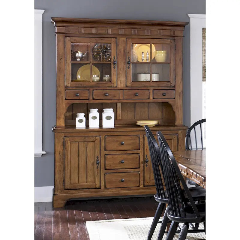 Rustic Oak Buffet and Hutch