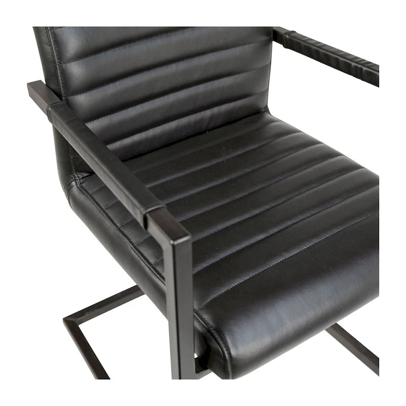 Genuine Full Grain Leather and Steel Modern Dining Arm Chair