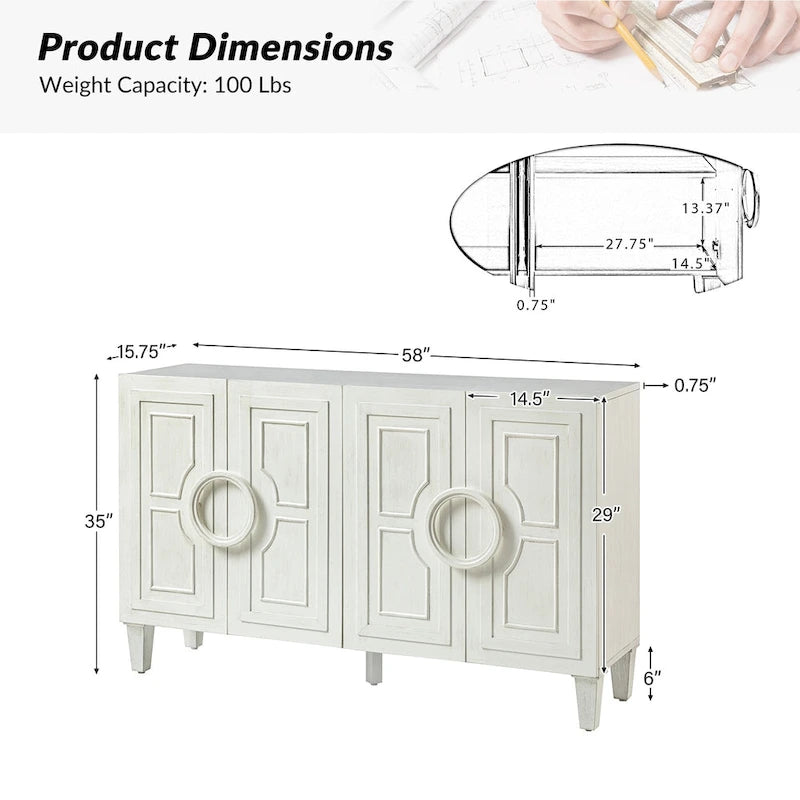 Connie 58 Contemporary Sideboard Buffet with Round Solid Wood Door Handles by HULALA HOME
