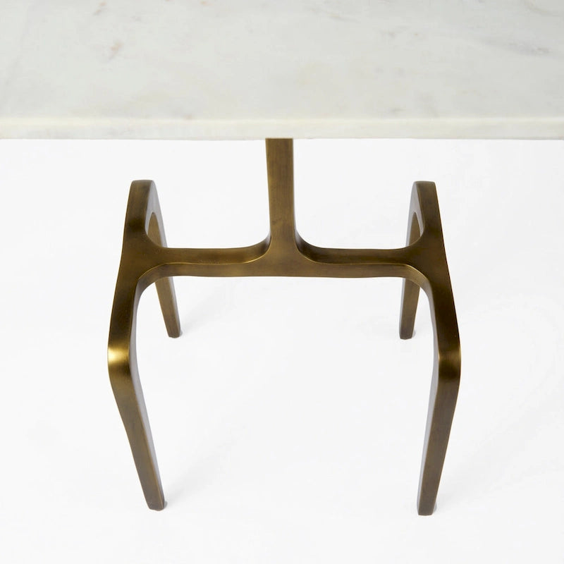Preston White Marble Top w/Gold Metal Base Rectangular Accent Table - 17.3L x 11.3W x 22.8H