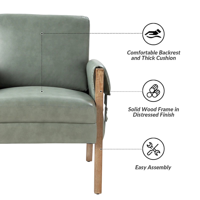 Olivia Farmhouse Faux Leather Accent Chair with Solid Wood Legs Sets of 2 by HULALA HOME