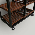 Solid Wood 4-Tier Rolling Kitchen Cart with Wine Rack and Drawer