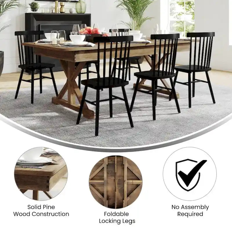 7' x 40 Rectangular Antique Rustic Solid Pine Folding Dining Table
