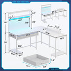 L Shaped Gaming Desk Pegboard and Drawers Monitor Stand