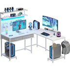 L Shaped Gaming Desk Pegboard and Drawers Monitor Stand