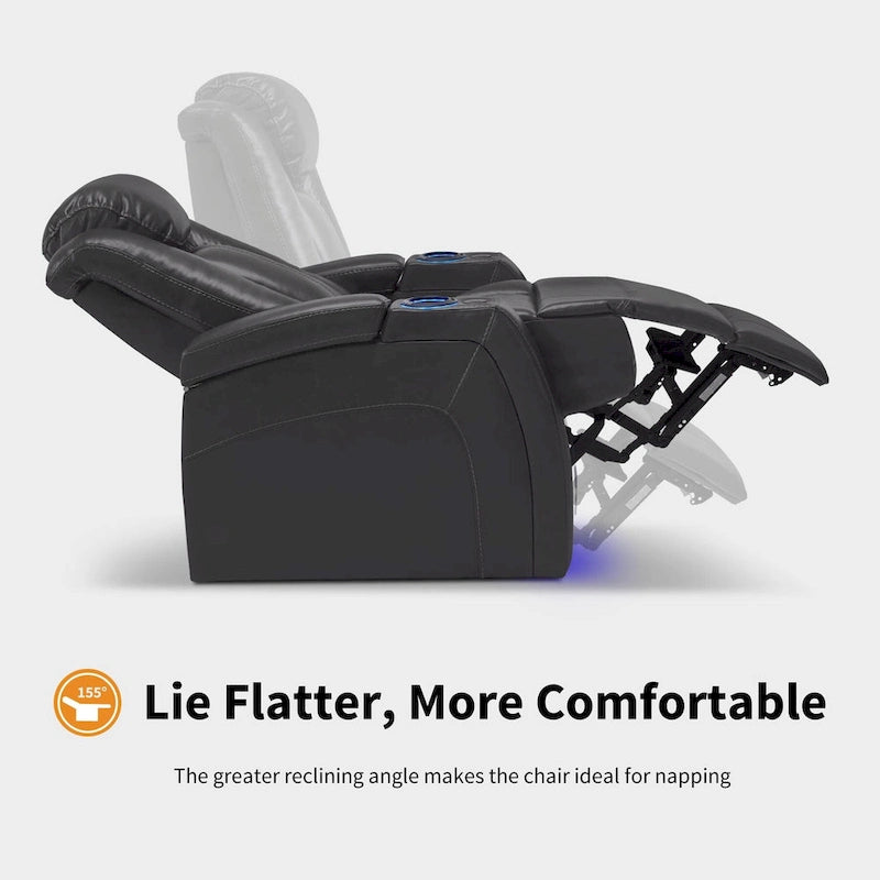 MCombo Power Recliner Chair, Home Theater Seating with Adjustable Headrest and Tray Table, Breathable Leather HTS422