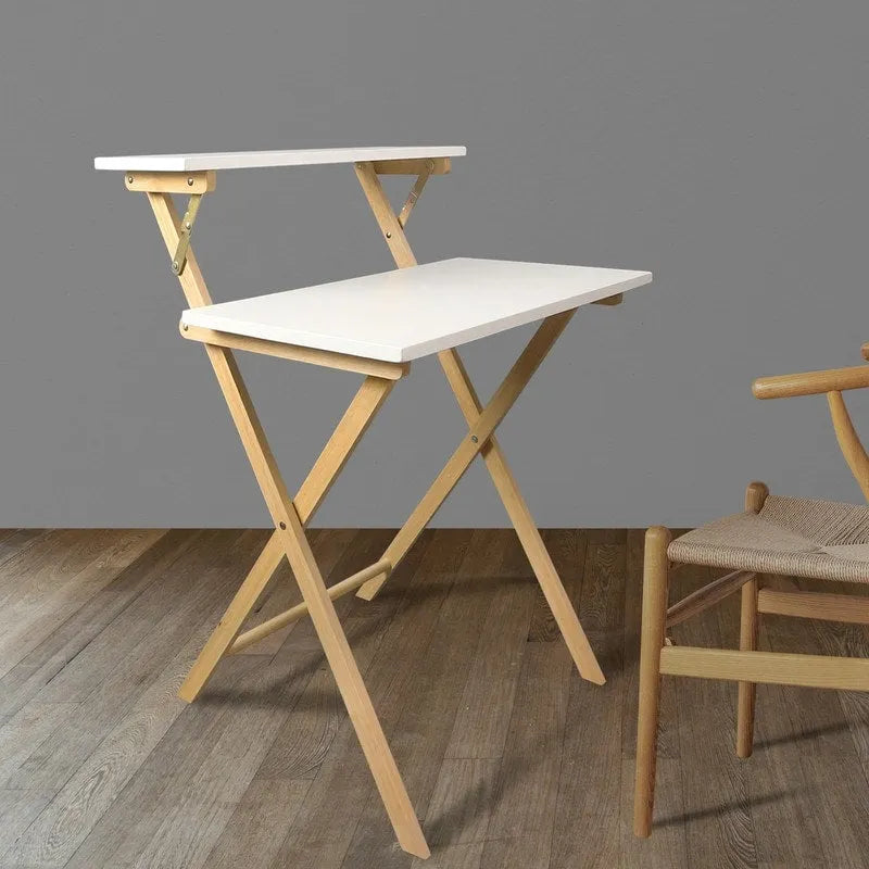 Solid Wood 2-tier Folding Laptop Working Desk