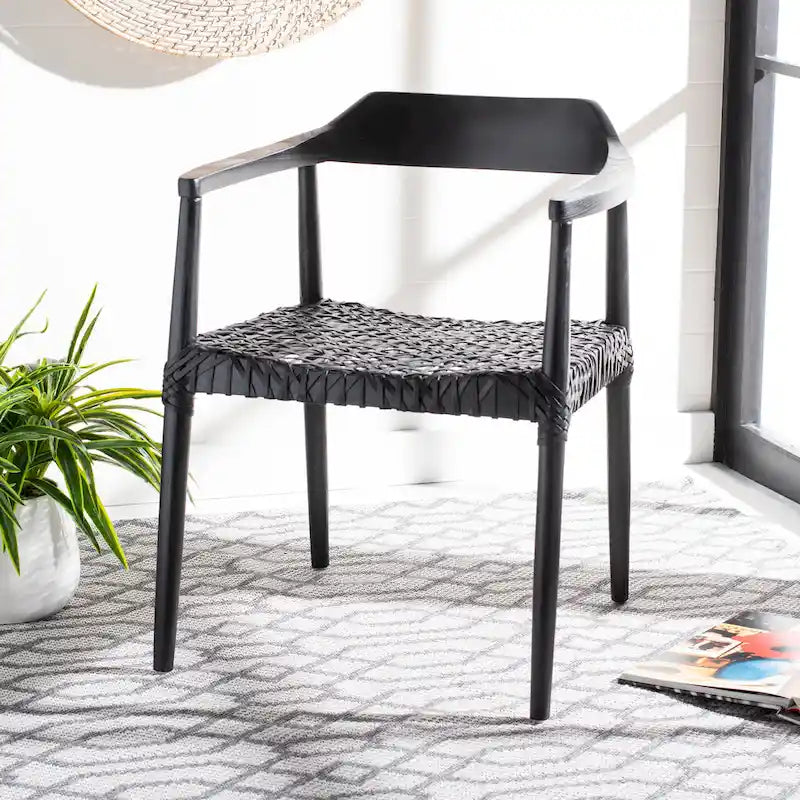 Woven Leather & Solid Wood Accent Chair (Fully Assembled) - 22 W x 20.5 L x 28.5 H