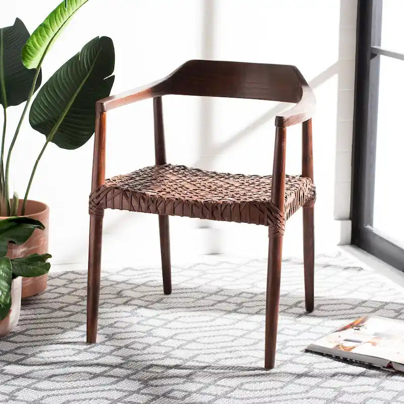 Woven Leather & Solid Wood Accent Chair (Fully Assembled) - 22 W x 20.5 L x 28.5 H