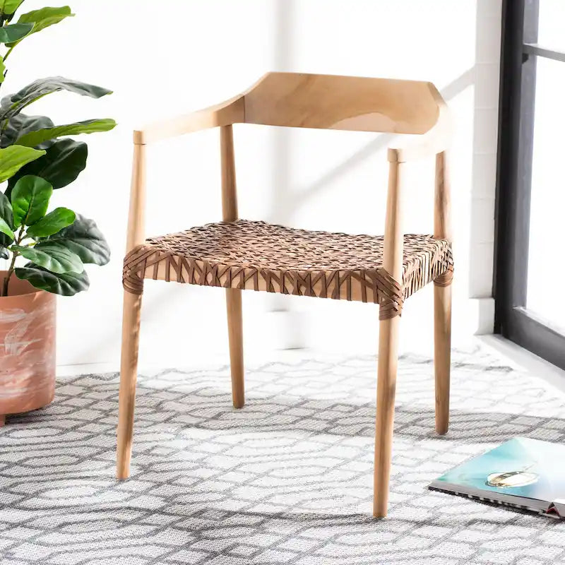 Woven Leather & Solid Wood Accent Chair (Fully Assembled) - 22 W x 20.5 L x 28.5 H