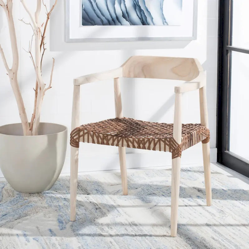 Woven Leather & Solid Wood Accent Chair (Fully Assembled) - 22 W x 20.5 L x 28.5 H