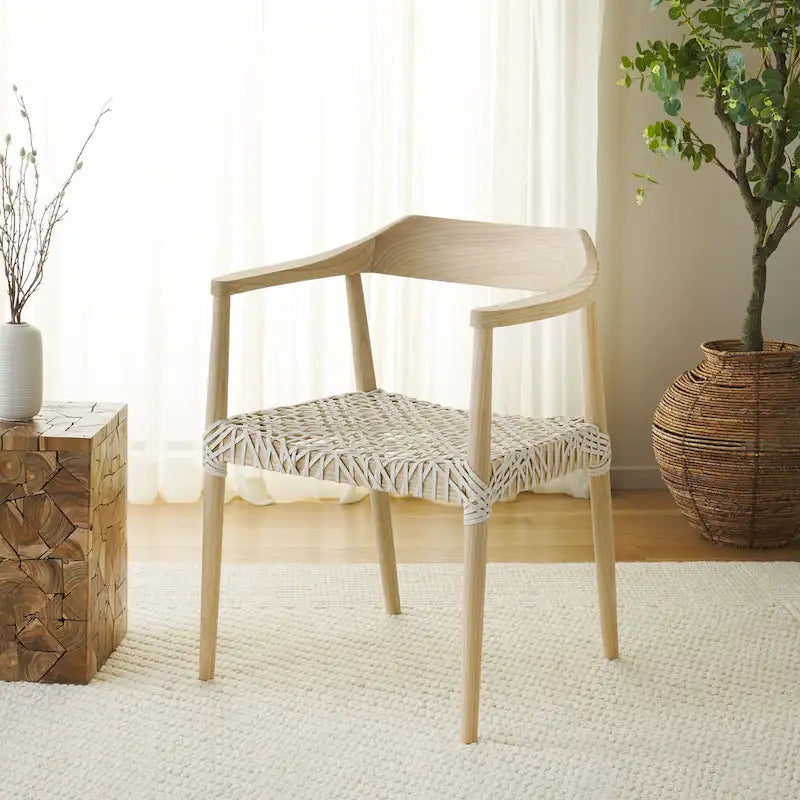 Woven Leather & Solid Wood Accent Chair (Fully Assembled) - 22 W x 20.5 L x 28.5 H