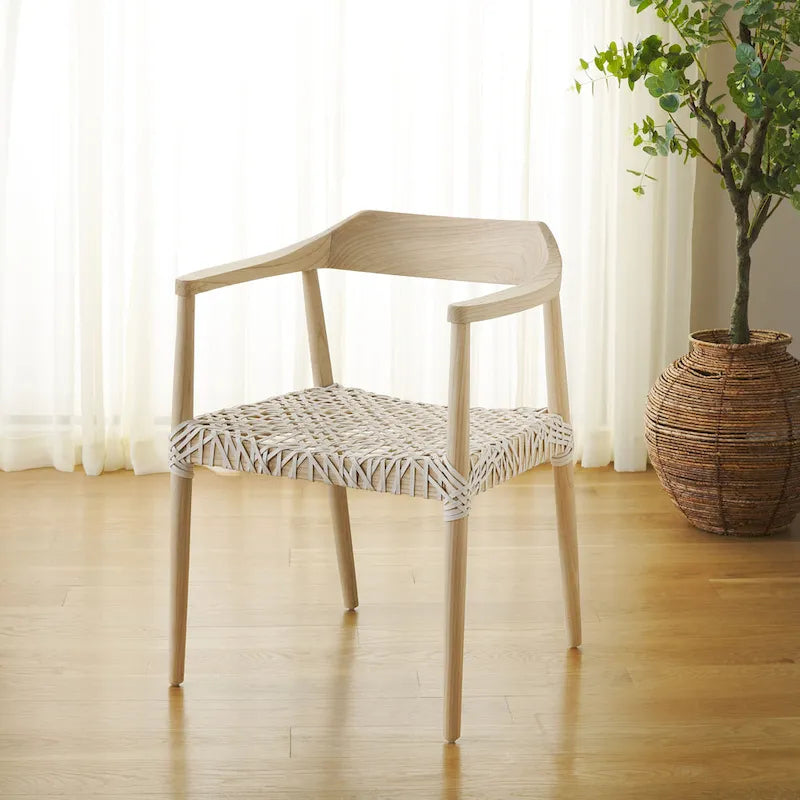 Woven Leather & Solid Wood Accent Chair (Fully Assembled) - 22 W x 20.5 L x 28.5 H