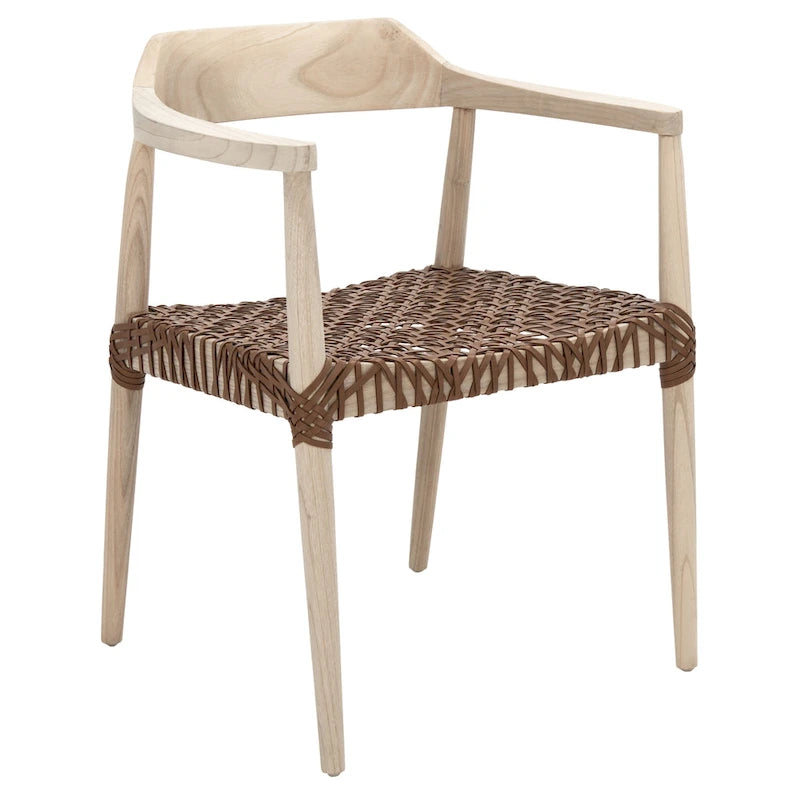 Woven Leather & Solid Wood Accent Chair (Fully Assembled) - 22 W x 20.5 L x 28.5 H