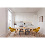 Organic Upholstered Fabric Modern Armchair with Natural Wooden Legs for Dining Room Office or Accent Lounge Side Chair
