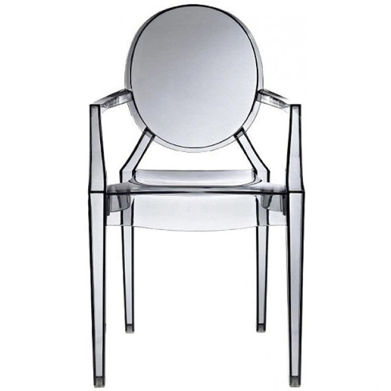 Designer Style Modern Dining Kitchen Crystal Clear Molded Plastic Transparent with arm Chairs Indoor Outdoor