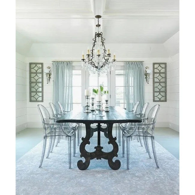 Designer Style Modern Dining Kitchen Crystal Clear Molded Plastic Transparent with arm Chairs Indoor Outdoor