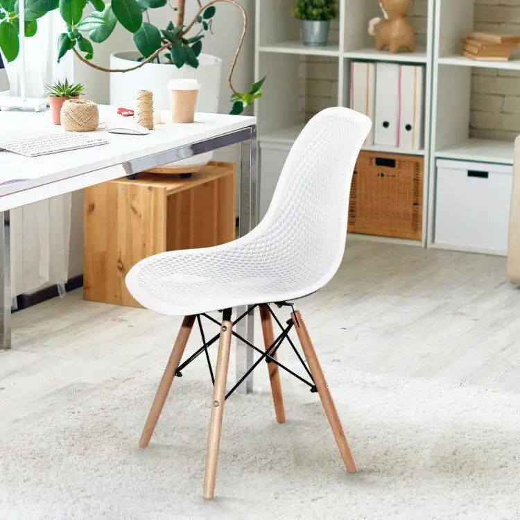 4 Pcs Modern Plastic Hollow Chair Set with Wood Leg - 22 x 18 x 32.5 (L x W x H)