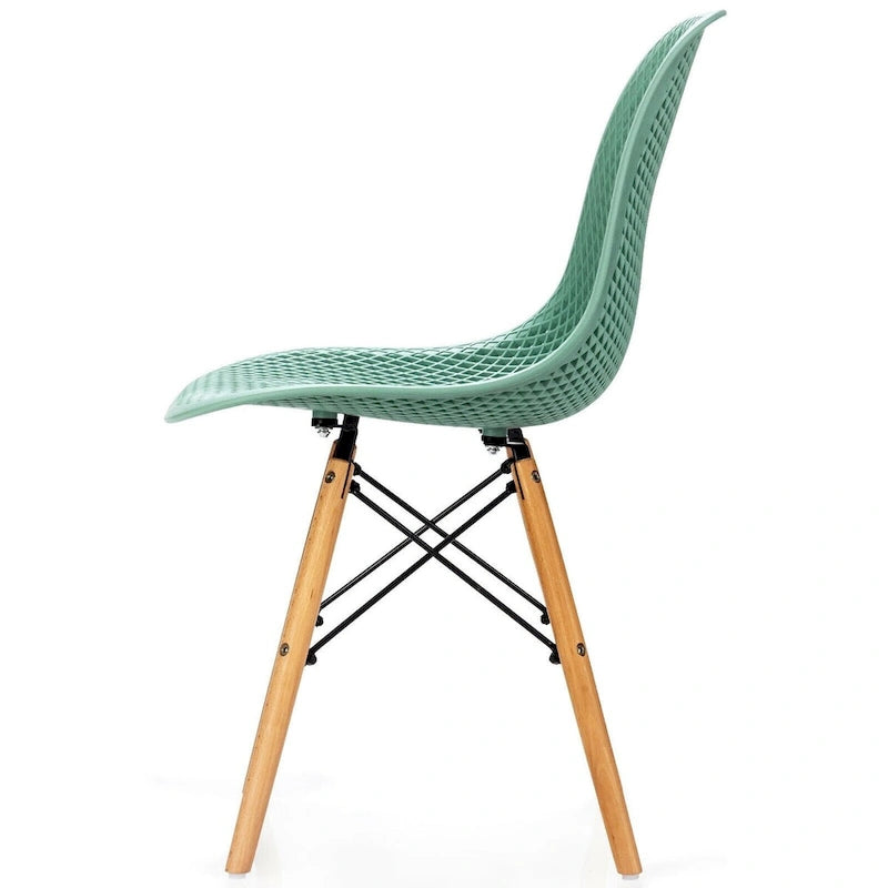 4 Pcs Modern Plastic Hollow Chair Set with Wood Leg - 22 x 18 x 32.5 (L x W x H)
