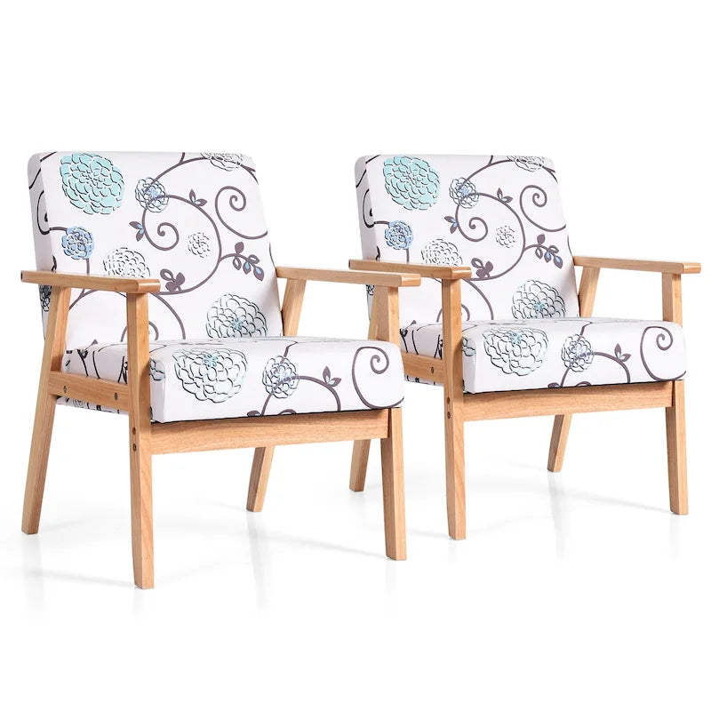Gymax 2PCS Accent Armchair Upholstered Chair Home Office w/ Wooden - 25 x 26.5 x 32