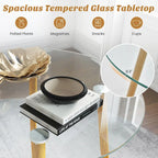 Gymax 5 PCS Dining Set Round Tempered Glass Table 4 Fabric Chairs