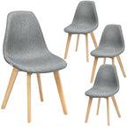 Gymax 5 PCS Dining Set Round Tempered Glass Table 4 Fabric Chairs