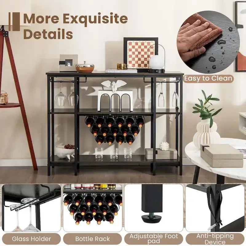 Costway Wine Cabinet Bar Table Rack Table for Drinks Glasses with - See Details
