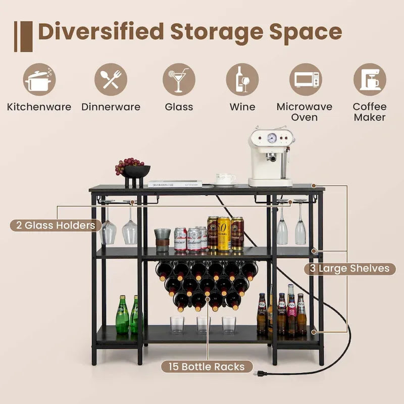 Costway Wine Cabinet Bar Table Rack Table for Drinks Glasses with - See Details