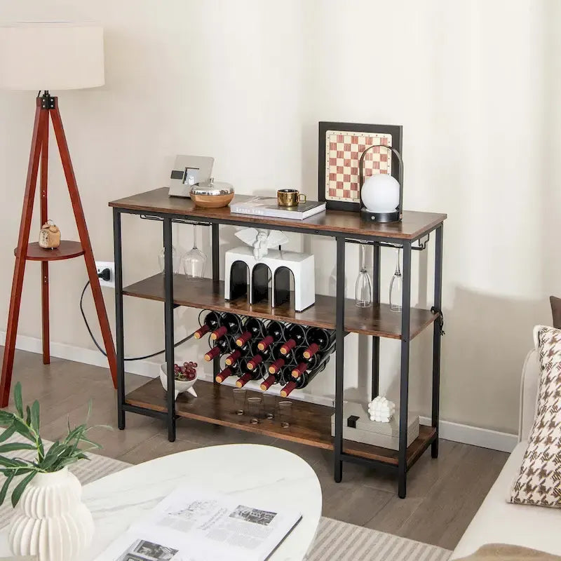 Costway Wine Cabinet Bar Table Rack Table for Drinks Glasses with - See Details