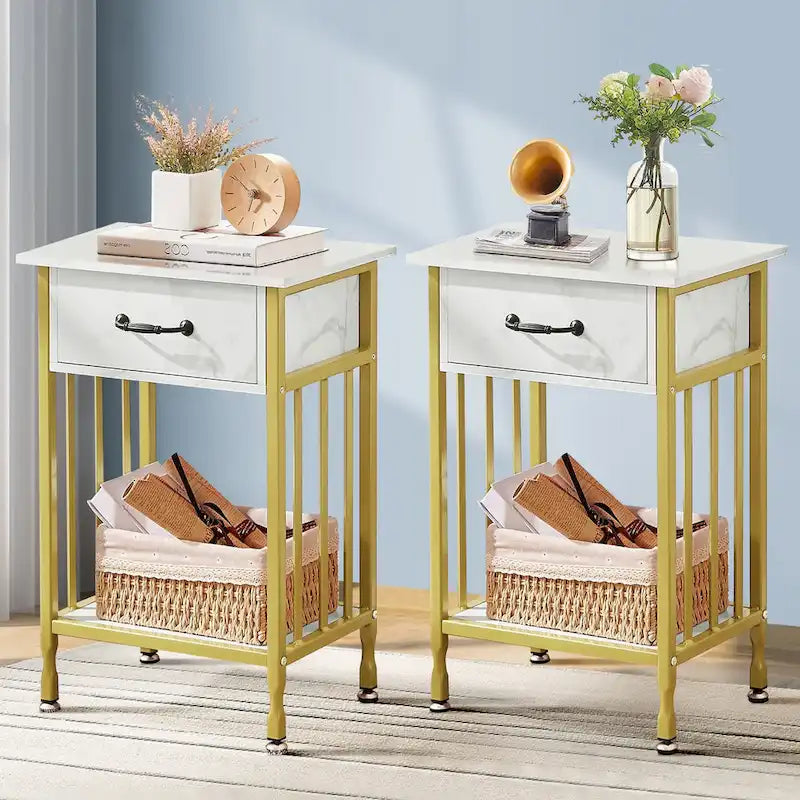 VECELO Modern Nightstand Set of 2 with Drawer and Storage Shelf