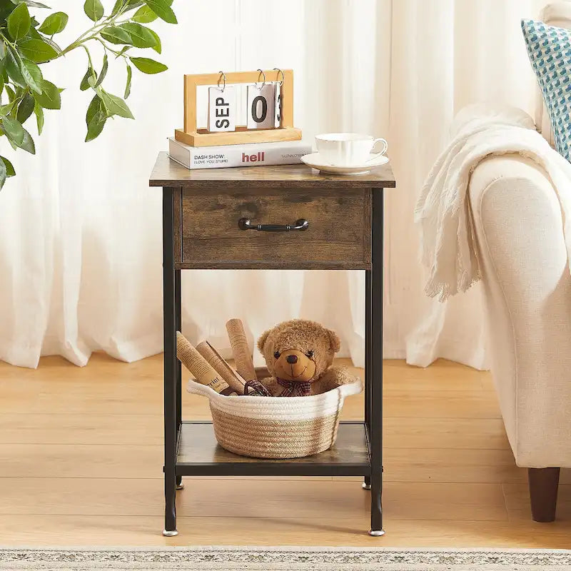 VECELO Modern Nightstand Set of 2 with Drawer and Storage Shelf