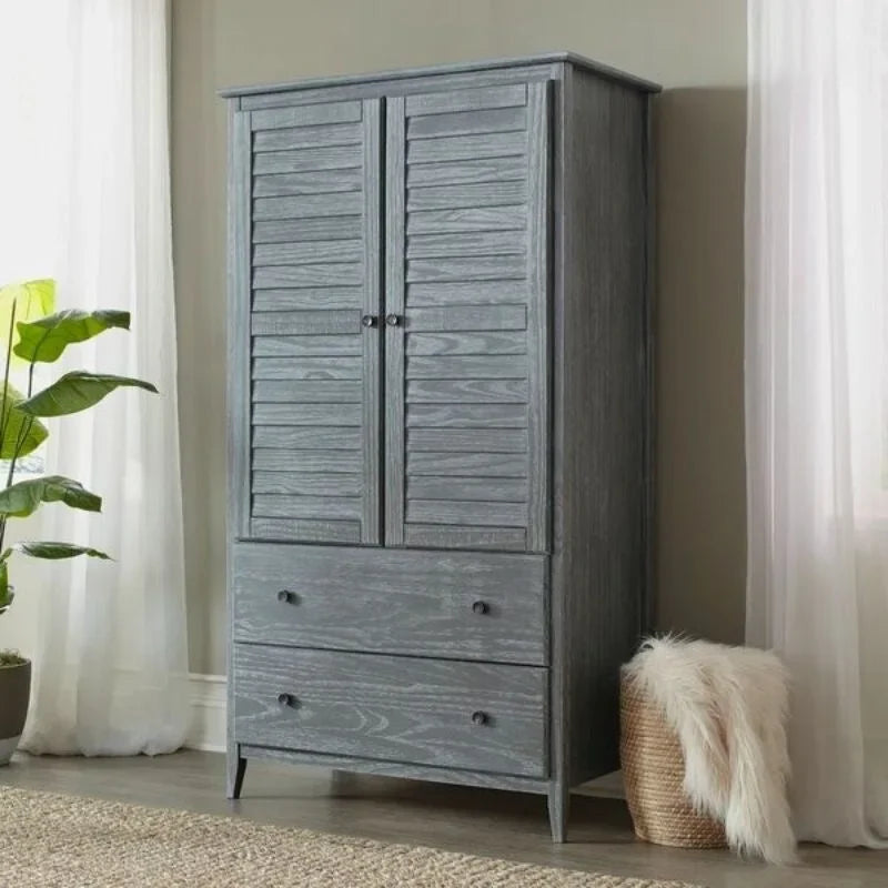 FarmHome Louvered Distressed Solid Pine Armoire