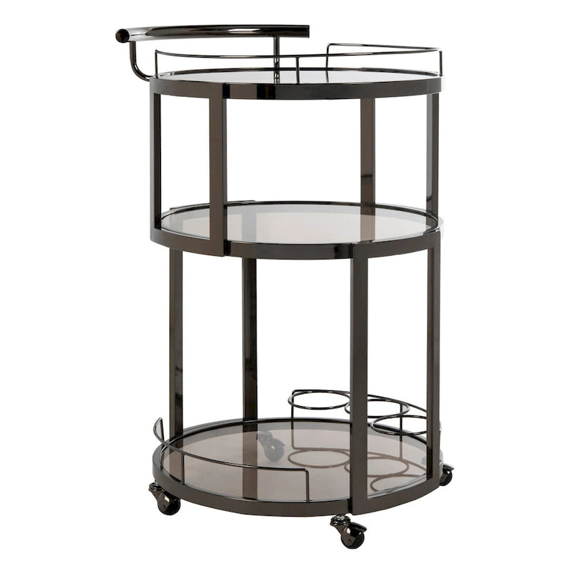 SAFAVIEH Sueann 3 Tier Round Bar Cart-Gold / Tea - 22.1 x 19.7 x 34.3 - 22Wx20Dx34H