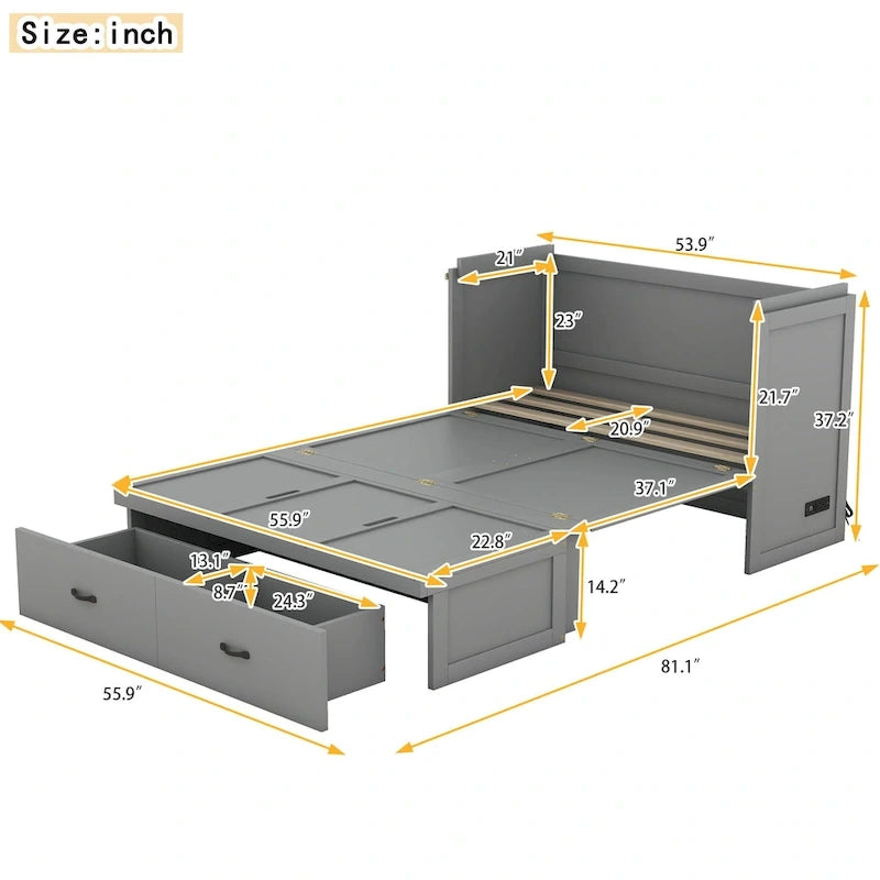 Murphy Bed with USB Port and a Large Drawer