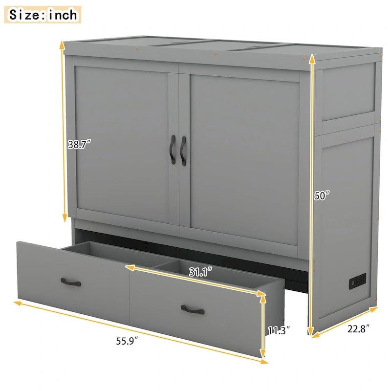 Murphy Bed with USB Port and a Large Drawer