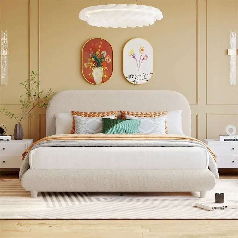 Teddy Fleece Queen Size Upholstered Platform Bed with Thick Fabric