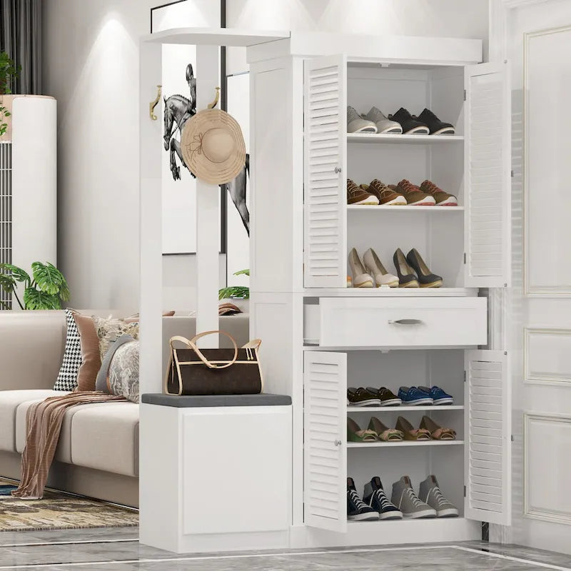 Timehcee 30Shoe Cabinet Storage Cabinet Doors Wooden Floor Cabinet