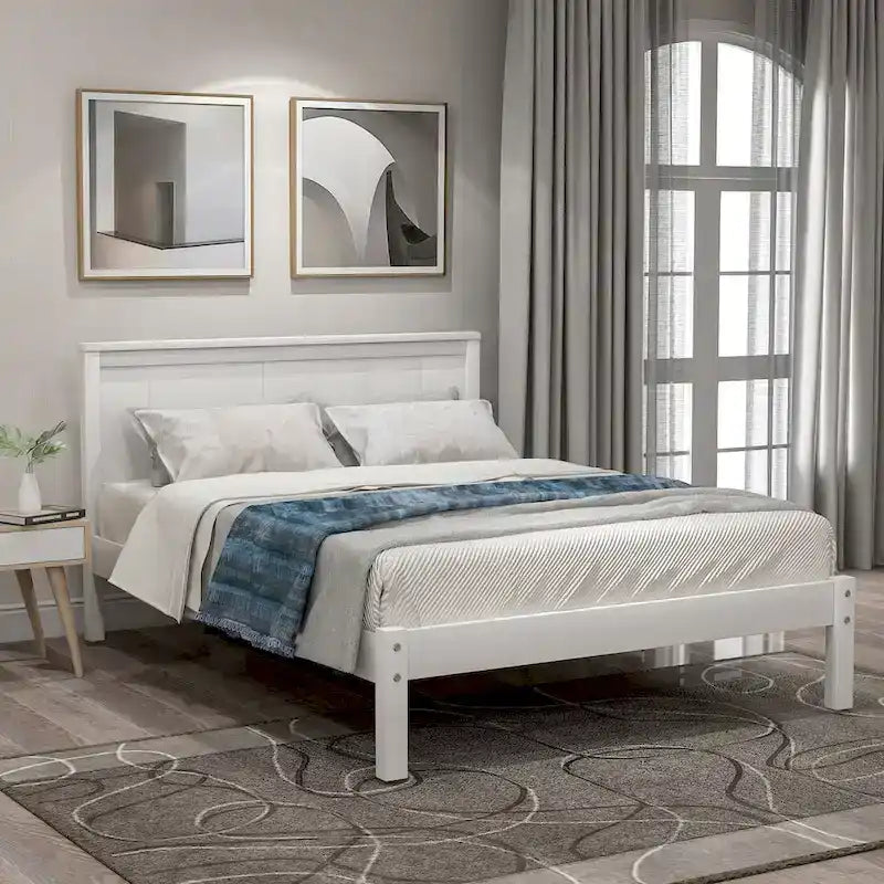 Platform Bed Frame with Headboard, Wood Slat Support, No Box Spring Needed